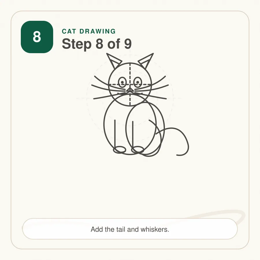 cat drawing step 8 tail and whiskers