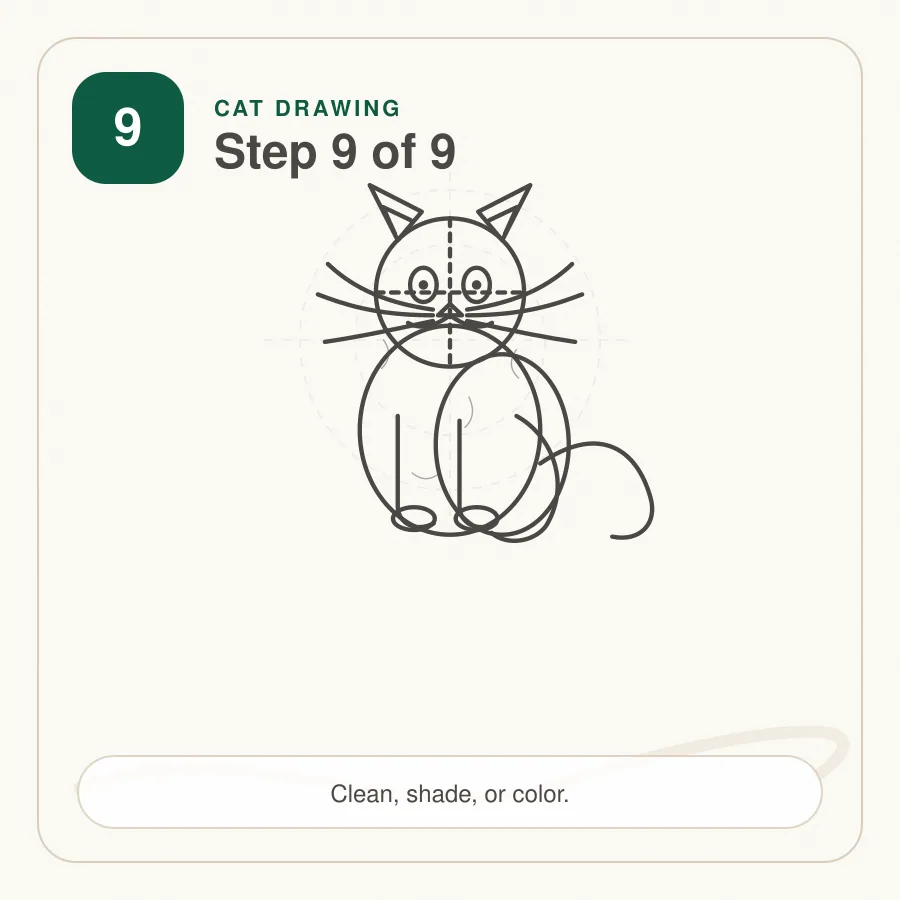 cat drawing step 9 clean outline and shading
