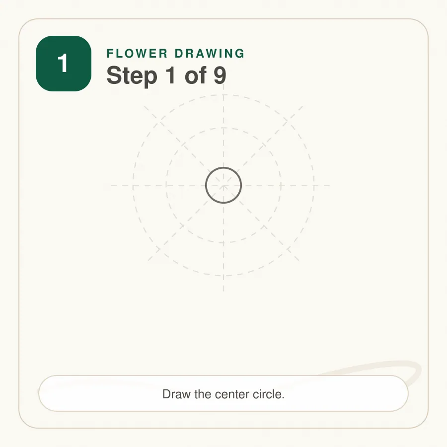 flower drawing step 1 flower drawing step 1 center circle