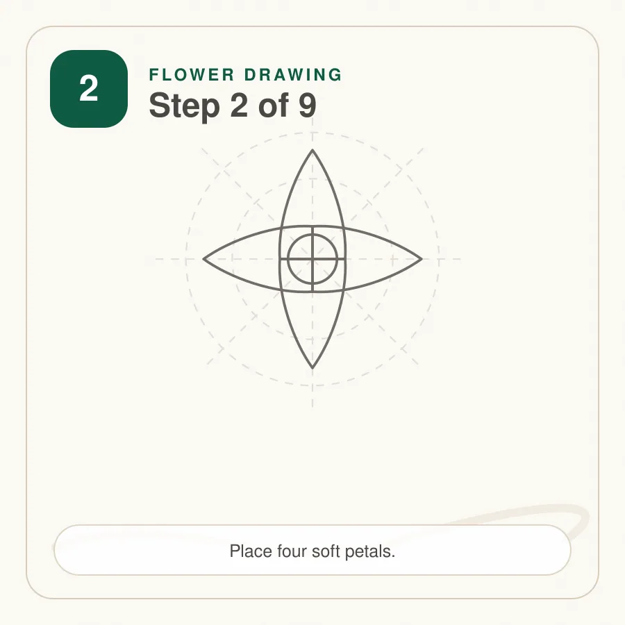 flower drawing step 2 flower drawing step 2 four main petals