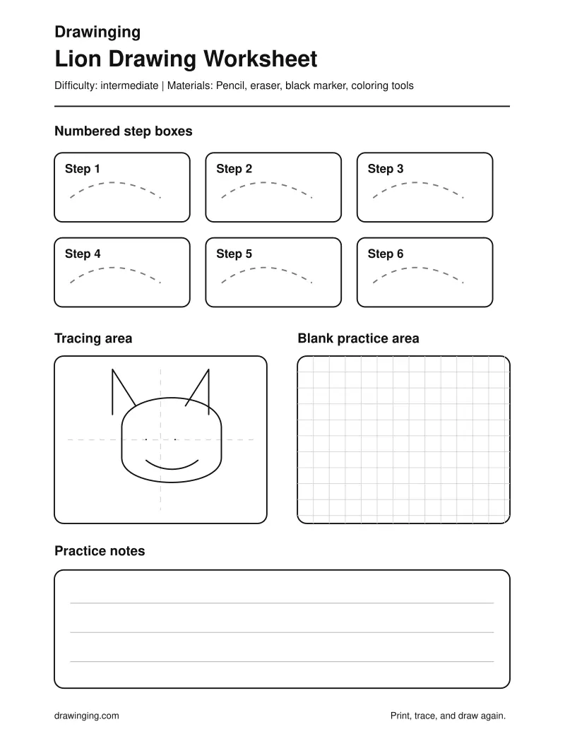 Lion Drawing Worksheet
