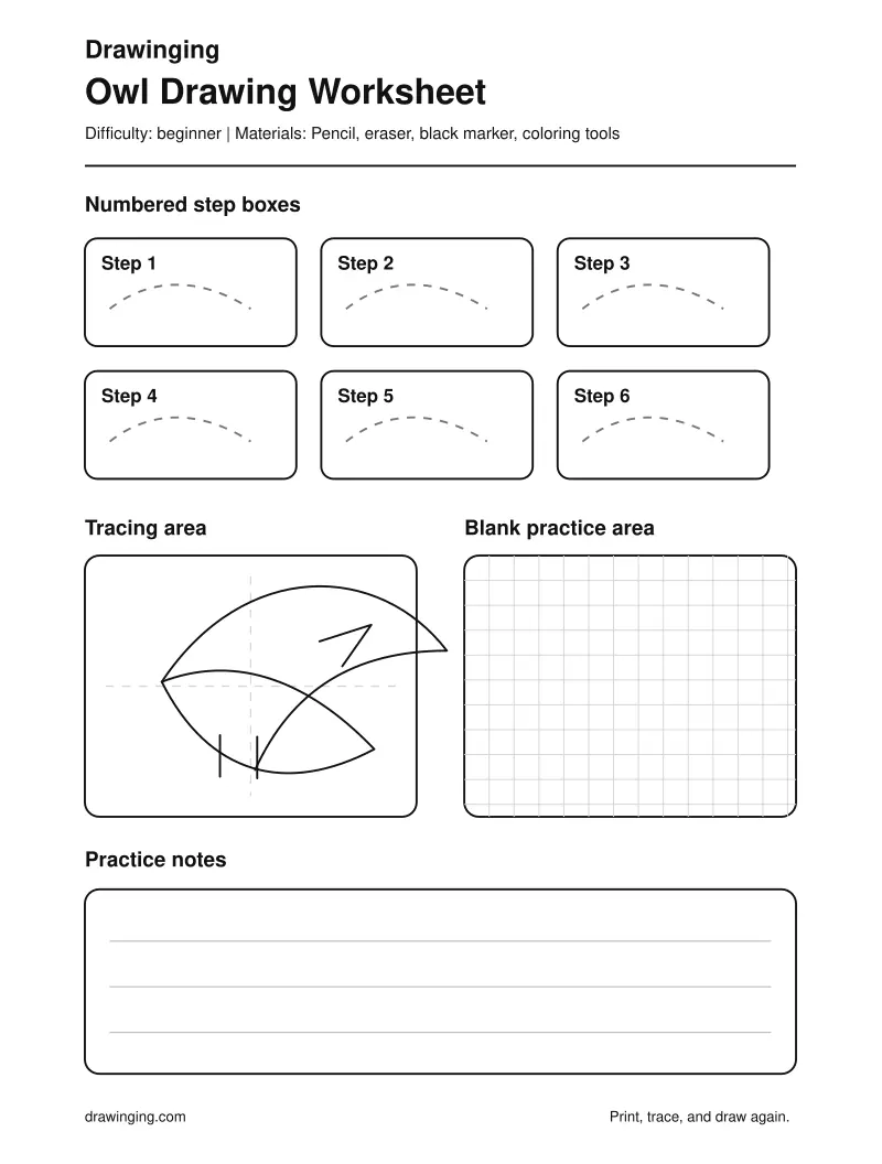 Owl Drawing Worksheet