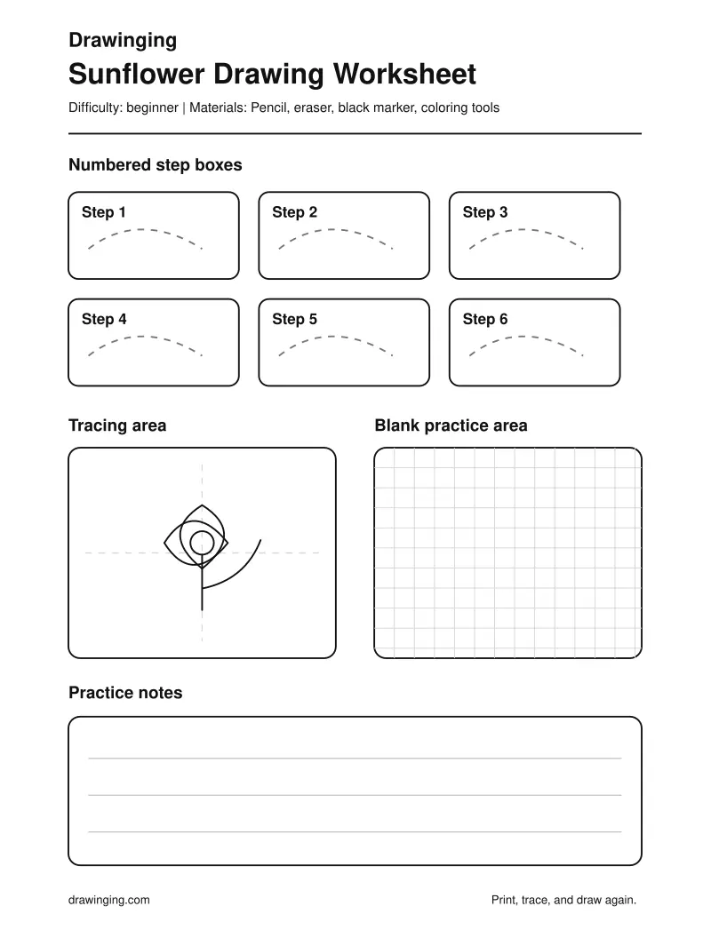 Sunflower Drawing Worksheet