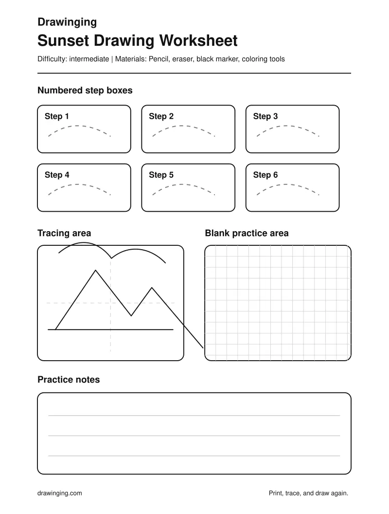 Sunset Drawing Worksheet